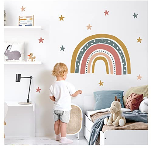 Little Deco Wandsticker Regenbogen mit Sterne Wandtattoo Kinderzimmer Wandaufkleber bunt Babyzimmer Deko DL919-4