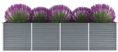 WIFESE Garten-Hochbeet Verzinkter Stahl 320x80x77 cm Grau Hochbeet Metall Hochbeete für Garten Pflanzenbett Kräuterbett Blumenkiste Dekorieren Eingang Balkon Terrasse Garten Stilvoll & Langlebig
