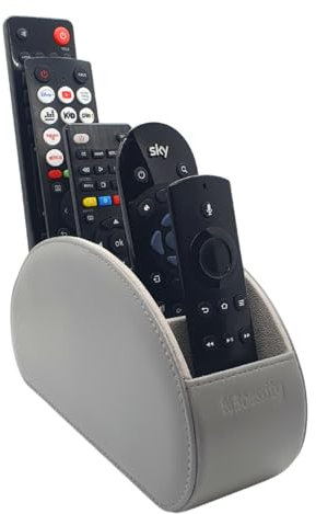 N3cessity Remote Control Holder/Desktop Organiser - Storage Caddy with 5 Compartments Fits Office Supplies, Makeup Brushes. (Grey)