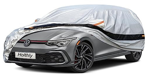 Holthly Bache Voiture Exterieur à 10 Couches, Housse Protection Voiture 100% Etanche Anti UV Soleil Anti Rayure, Bâche Pour Citadine Audi A3 Sportback, Renault Megane,Peugeot 308, VW Golf, etc. Argent