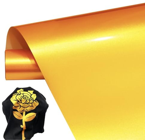 Gold Plotterfolie Textil,30.5 x 183cm Heat Transfer Vinyl Transferfolie Plotter Flexfolie für T-Shirts,Textilien Flexfolie Plotter Textil für Cricut und Silhouette Cameo
