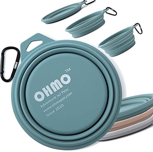 OHMO Collapsible Large Dog Bowl, 800ml, Portable Pet Feeding Bowl with Carabiner for Medium to Large Pets, Sturdy, Lightweight, Unique Designed, Great for Indoor Outdoor Travel(Light Blue)