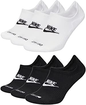 NIKE 6 Paar Sportswear Everyday Essential Footie Sneakersocken Invisibel DN3314, Farbe:1x schwarz / 1x weiss, Socken Neu:34-38