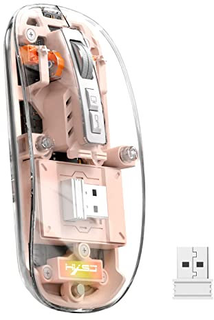 UrChoiceLtd T900 Mouse wireless Bluetooth, mouse cordless sottile multi-dispositivo (doppia modalità: BT 5.1/5.2 + 2.4G), batteria da 400 mAh Mouse USB ottico trasparente da 2400 DPI (rosa)