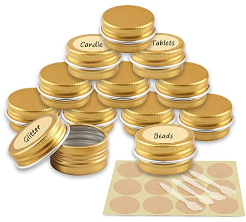 YANCAER 10 Pièces Pots en Aluminium Or de 5ml avec Couvercle - D26mm x H15mm Vide Ronde Cosmétiques Pot Conteneurs de Voyage pour Maquillage, Crème, Baume à Lèvres, Mini Bougies