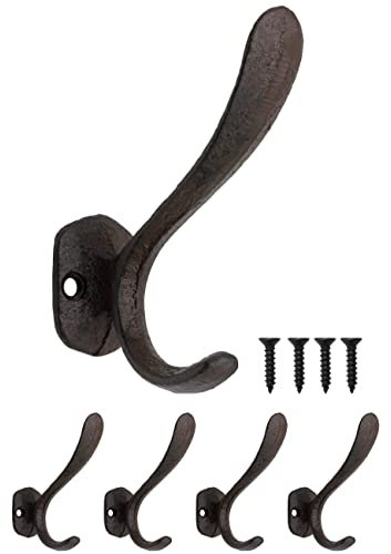 Fuxxer® Lot de 4 patères murales rustiques en fer - Design vintage rétro - Noir - 10 x 7 cm
