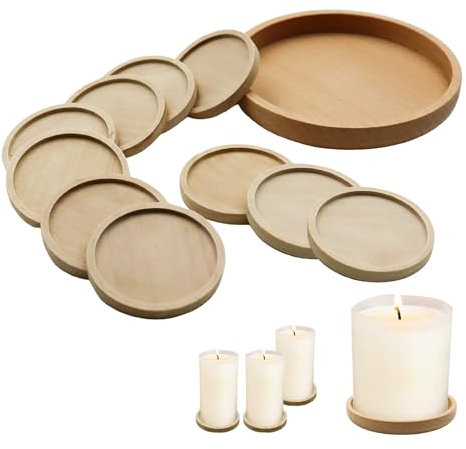 1 Piezas 9,2 cm Bandeja Redonda de Madera para Velas con 10 Piezas 4 cm Platos de Candelabros Bandeja de Velas Vintage Bandeja Madera Redonda Decorativa para Bodas Hogares Spas Cafeterías