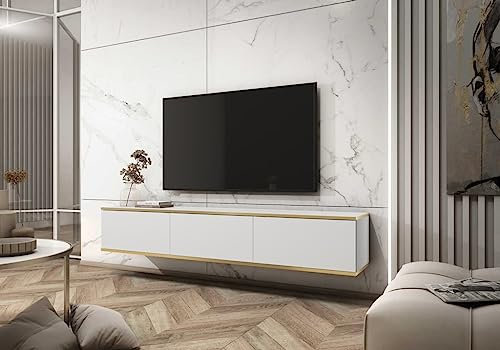 Arthauss Black Floating TV Cabinet with Storage 175cm - Stylish Floating Entertainment Centre, Wall Mounted Media Console, Floating TV Shelf - Modern Floating TV Stand for Contemporary Homes