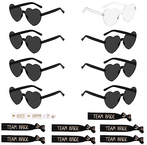 Sonnenbrille Team Braut,Herz Sonnenbrille Schwarz,8 Stück Jga Sonnenbrille,Jga Accessoires Frauen,Team Bride,Team Braut Sonnenbrille,Herzen Sonnenbrille,Team Bride Herz Brille für Hochzeit Geburtstag