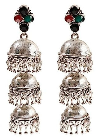 Frauen Vintage Silber Farbe Glocken Jhumka Ohrringe Indischer Schmuck Türkische Quasten Ohrringe Tribal Gypsy Schmuck