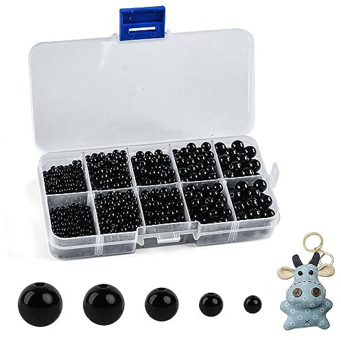 Bastelperlen, 1750 Stück Perlen Schwarz Klein Perlenset Runde Perlen für Armbänder 3/4/5/6/8mm Perlen Set zum Auffädeln Schmuckperlen für DIY Schmuckherstellung Halsketten Basteln