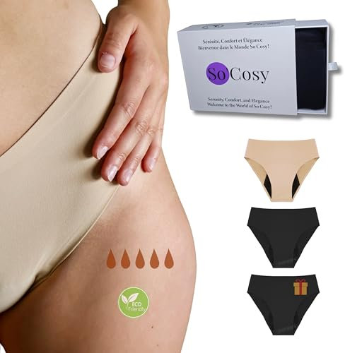 So'Cosy Menstruationsslips Iris 3er-Pack für Frauen | Periodenunterwäsche ultraabsorbierend & unsichtbar | Inkontinenzslips, sexy & bequem | Damen Unterhosen für Starke Blutung