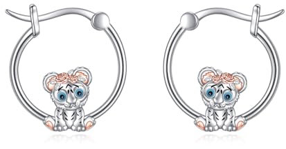 Tiger Ohrringe für Damen Mädchen Creolen Ohrringe 925 Sterling Silber Tiger Schmuck Tier Geschenk