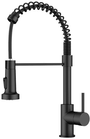 FORIOUS Black Kitchen Tap, Spring Kitchen Sink Mixer Taps with Pull Down Sprayer, Commercial Faucet Single Handle Lever, High Arc Swivel 360 with 2 Spray Mode