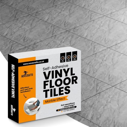 Vinyl Floor Tiles Self Adhesive - 50 Pack To Cover 50 sqf (4.65 sqm) | Each Sticker Tile Size 12x12In (30.5 x 30.5cm) - Peel and Stick Vinyl Floor Tiles | Grey Marble Effect