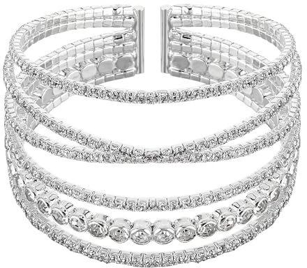 Telooco Strass Glitzer Armband Silber Armbänder Damen Tennis Bracelet Mehrschichtiges Manschetten Armband Mädchen Kristall Kette Brautarmband Hochzeit Braut Schmuck für Damen Frauen
