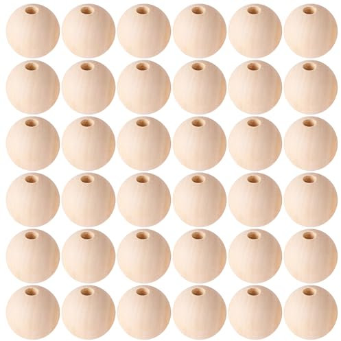 50 Stück Holzperlen 18mm Mit Loch,Holzkugeln 18mm Mit Loch,Holzkugeln zum Basteln,Holz Perlen,Wooden Beads,Holzperlen Groß,für Dekorationen, Armbändern,DIY (50,18mm)