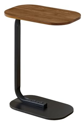 NICEME C-förmiger Beistelltisch für Sofa, Beistelltisch für Wohnzimmer (Braun Walnuss)