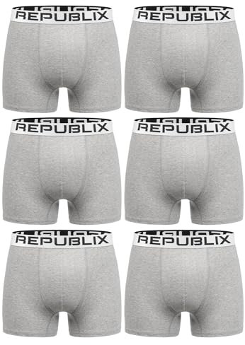 REPUBLIX Herren Boxershorts Baumwolle 6er Spar-Pack Männer Unterhose Unterwäsche 6x0062 Grau/Weiß M