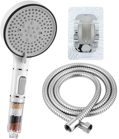 HZXINYI Brausekopf mit Schlauch 1.5m Schlauch No punch Base Gefilterter Booster 5 Strahlarten Duschkopf Galvanisierter Duschkopf Handbrause Spardusche Silber 12cm Auslaufpaneel Verchromt
