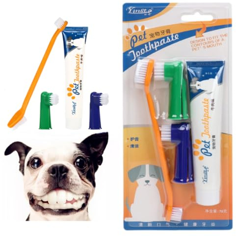 dog Toothbrush and Toothpaste Kit for Pet Dog Puppy Oral Hygiene Care Dental Plaque Tartar Remover Improve Gums Freshen Breath