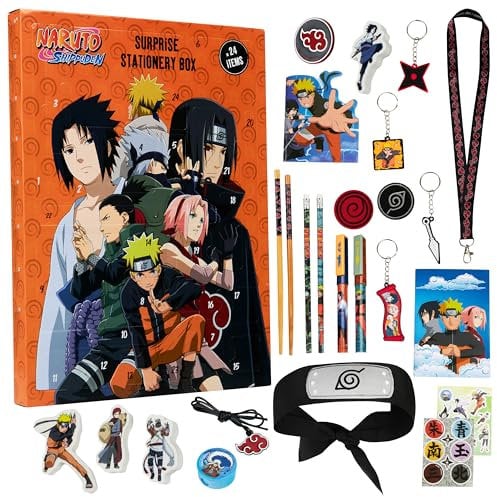 Naruto Adventskalender 2025 Kinder Teenager Countdown Kalender mit 24 Überraschungen Schreibwaren Spielzeug Kawaii Anime Geschenk (Orange)