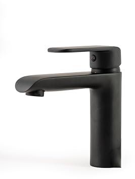 THEMA LUX | Robinet Salle Bain | Mitigeur Lavabo Noir | Laiton Mélangeur de Lavabo Froid et Chaud avec Levier Unique | Moderne Robinet Lavabo | Robinet mousseur économique d'eau | Noir Mat