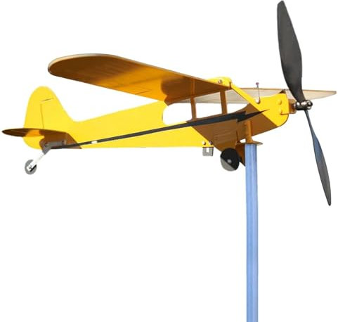Segnavento per aeroplano, mulino a vento a forma di aereo, fatto a mano, mulino a vento Piper J3 Cub, in metallo, in ferro, modello aeroplano, per casa, giardino, cortile, decorazione esterna (32 x 28