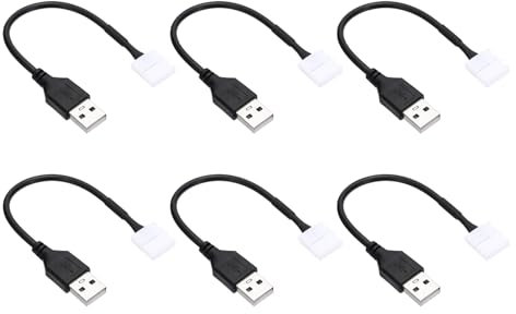 PATIKIL Cable Conector de Tira LED, 6 Piezas Adaptador Rápido sin Soldadura de 2 Pines USB Cable de Extensión de Alimentación para Iluminación de Tira de 5050 de 10 mm de Ancho.