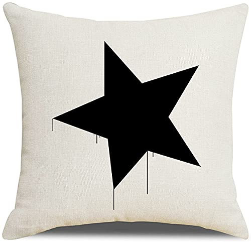 Kissenhülle 45X45 Schwarzer Stern Kissenbezug Leinen Kissenbezüge Sofakissen Dekokissen Für Sofa Schlafzimmer Wohnzimmer,Outdoor Kissen Mit Reißverschluss