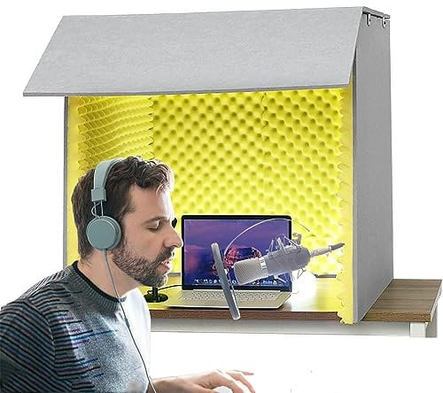 XNXYSMKJ Desktop Sound Isolation Box, Portable Home Recording Studio, Microphone Isolation Box for Music Recording (Yellow)