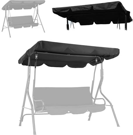 Garden Swing Canopy Replacement, 3 Seater Garden Swing Seat Canopy Cover, 195 * 125 * 15cm Replacement Canopy Garden Swing Seat Chair, Black UV Resistant Patio Hammock Cover Top Garden Swing Cover