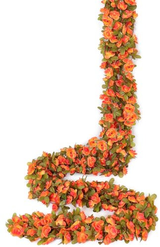 Weldomcor Lot de 8 guirlandes de fleurs artificielles oranges de 12,2 m - Roses vignes - Fleurs artificielles à suspendre - Décoration d'extérieur pour mariage, arche, chambre à coucher, toile de fond