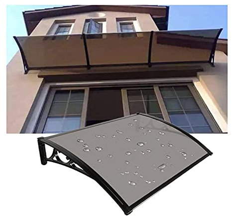 SnamicE Outdoor Door Window Awning, Brown Patio Door Canopy Protection Rain Resistant Polycarbonate Hollow Sheet, For Residential Overhead,-80x90cm/31.50x35.43in