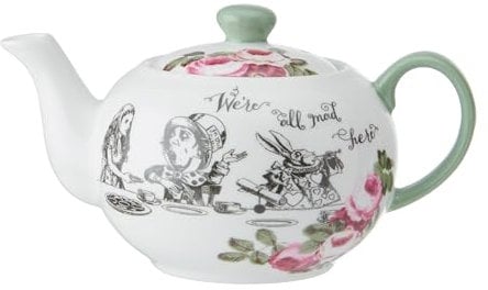 Mikasa and The V&A Mini Teapot, Small Lidded Teapot for One, 400ml, Alice in Wonderland Teaware, Bone China, Dishwasher Safe & Gift Boxed