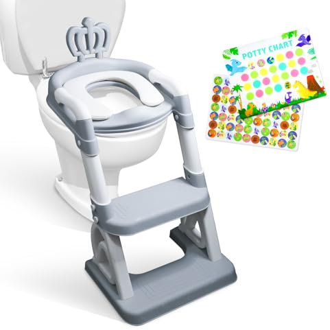 ALIAL,Asiento de Entrenamiento con Escalera 2 en 1, Consejos de Entrenamiento, Tabla y Pegatinas de Recompensa para Niños y Niñas Pequeños. Adaptador de Inodoro Plegable con Escalera