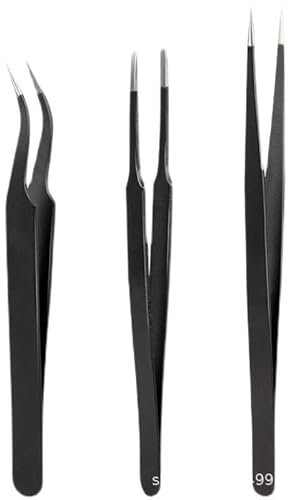 3 Praezisions Pinzette Set, Gebogener Spitze Pinzette, Modellbau Pinzettenwerkzeug aus Edelstahl Spitz Pinzette für Computer Elektronische Reparaturen mit 1 Aufbewahrungsbox