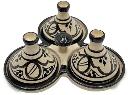 Mini Tajine Triple Porte Épices en Céramique Terre cuite Marocaine de Safi - Élégance Artisanale 0811241507 Tunisie Turquie Ethnique Modno