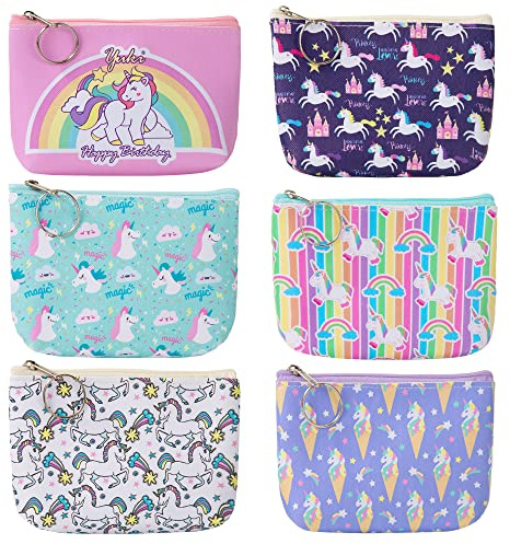 Porte-Monnaie pour Filles, Cuir Licorne Porte-Monnaie Pochette, Zip Sac Pochette à Bijoux Portable Monnaie pour Femme et Enfant étudiant Bourse (6 Pièces)