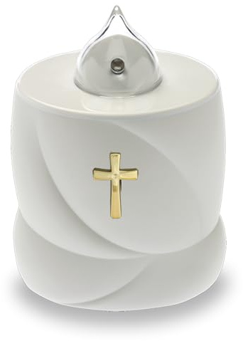 AROBA 4x LED Grabkerze Trauerlicht - Flackereffekt wie echte Kerze - lange Brenndauer bis 200 Tage - wiederverwendbar Friedhofskerze Gedenkkerze Dauerkerze - weiß Heiliges Kreuz
