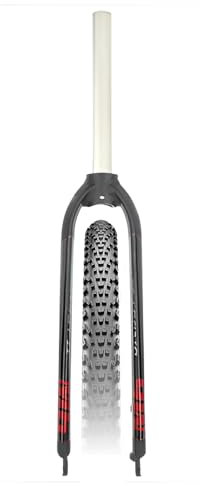 HTDRE Fourche Rigide pour VTT 26/27,5/29 à dégagement Rapide, Fourche Avant pour vélo, Tube Droit 1-1/8, Alliage d'aluminium, Frein à Disque, Fourche Rigide (Noir-Rouge)