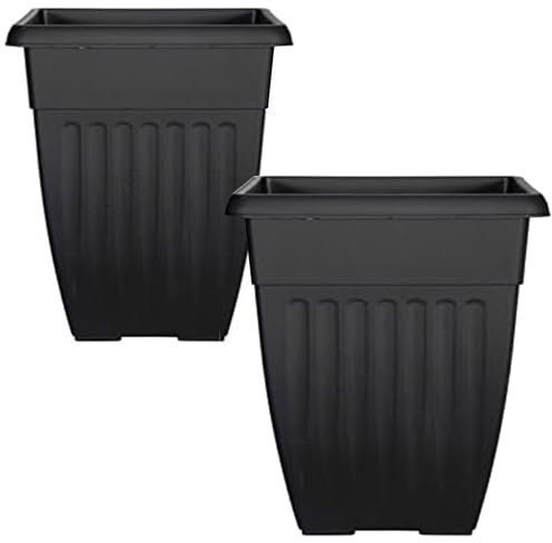 Large Tall Planter Square Plastic Garden Flower Plant Pot for Patio Garden or Indoor Plants Black (2)