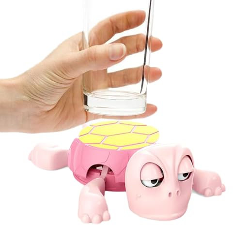 Turtle Coaster with Funny Expression When you Put a Glass on, 3D Printed Turtle Coaster Open Eyed Turtle Cup Mat Animal Coffee Mug Holder Gift for Turtles Lover (Pink)