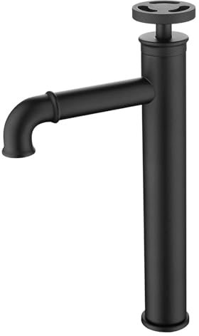 Yalsfowe Rubinetto per lavabo nero, rubinetto per lavabo da bagno industriale alto, rubinetto per lavabo da appoggio monoforo con maniglia singola, miscelatore per lavabo, ottone massiccio