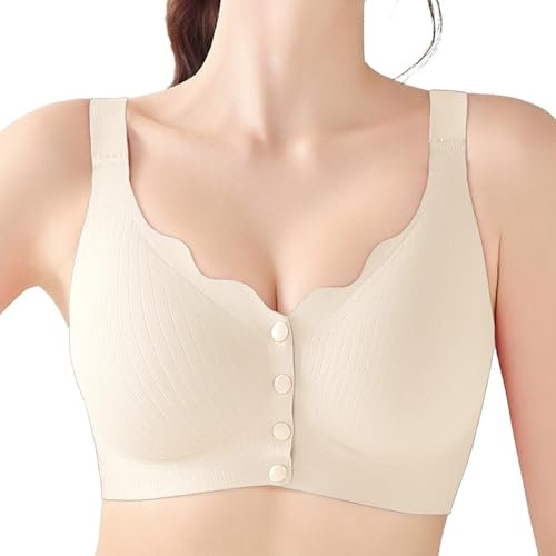 OXYIBRAS Front Closure Wireless Bras for Women Comfortable Support Padded Bralette Soft Post Surgery Everyday Bras White 3XL