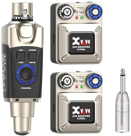 Xvive U45R2 Wireless in-Ear Monitor System Set with One Transmitter and Two Receivers (5.8GHz)
