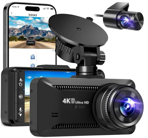 Oryzom 4k Dashcam Mit 3,94 Bildschirm/Vorne & Hinten/Autokamera Mit 170° Weitwinkelansicht/Nachtsicht/Parküberwachung/G-Sensor (Schwarz)