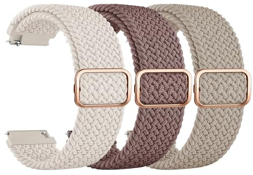 Amzpas 3 Stück Armband für Amazfit GTS 4 Mini/4/3/2e/2 Mini Armband Damen Herren,Nylon Verstellbares Geflochtenes Ersatzarmbänder für Amazfit Bip U Pro/Bip 3 Pro/Lite(Starlight/Violett/Milchtee)