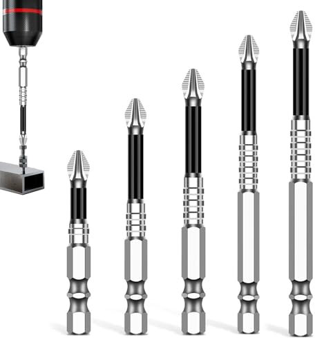 High Magnetic Screwdriver Drill Bit Set Anti-Rutsch Bitsatz für Akkuschrauber PH2 Kreuz-Bits in 5 Größen (50L, 65L, 75L, 90L, 150L) Magnetische Bitsatz Kreuzschlitz Anti-Rutsch-Design