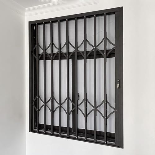 Fenstergitter Einbruchschutz Klappbares Fenstergitter aus Metall, Schiebefenster-Sicherheitsgitter mit Schloss Und Schlüssel, Diebstahlschutz für Fenster Im Innenbereich, für Keller, Balkon, Schuppen(